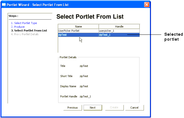 Select Portlet from List Dialog Box 