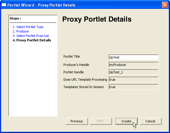 Proxy Portlet Details Dialog Box 