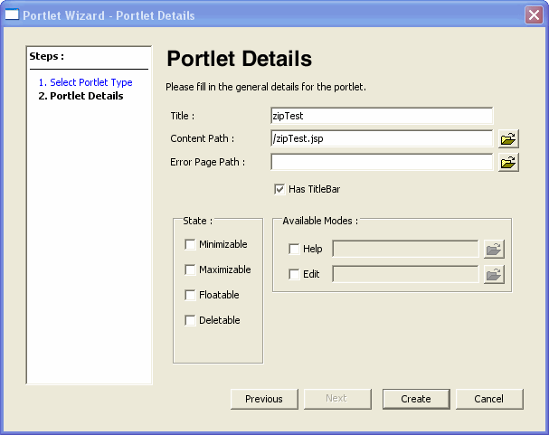 Portlet Details with zipTest.jsp Included 