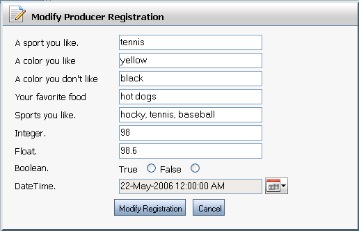 Modify Producer Registration Dialog