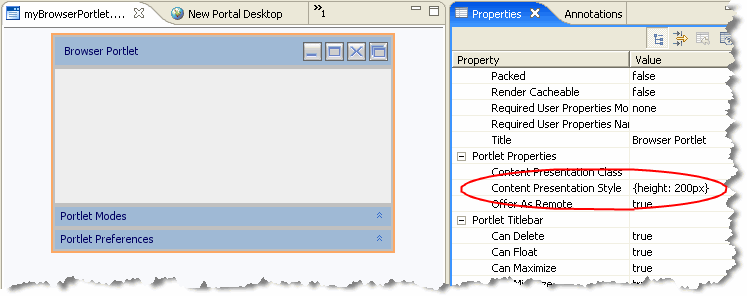 Portlet Height and Scrolling Presentation Properties Example