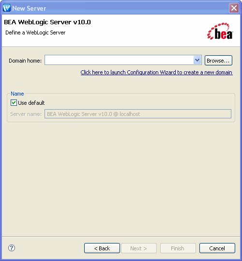 New Server –  New BEA WebLogic Server Dialog