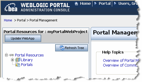 Portal Resources Tree in the Administration Console