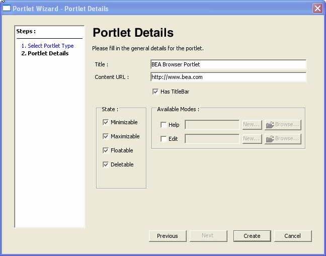 Creating a Browser URL Portlet - Portlet Details Dialog