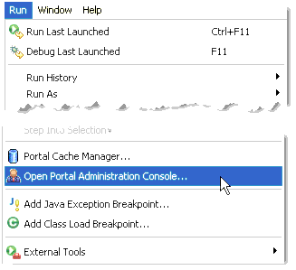 Menu Selection for Run > Open Portal Administration Console