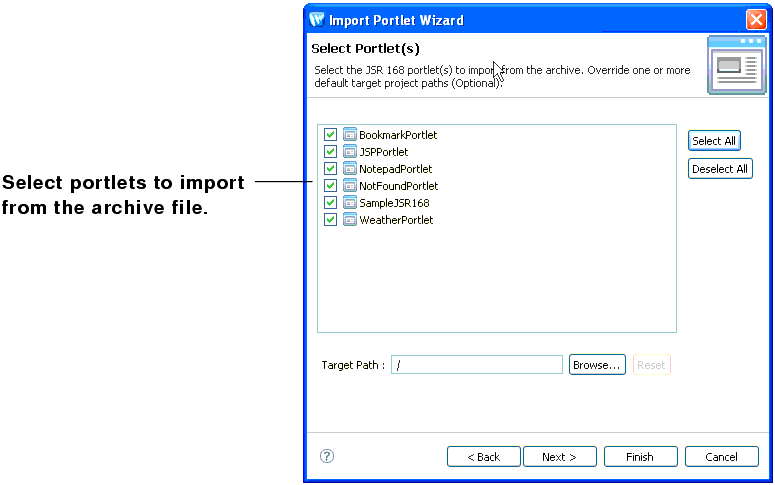 Select Portlet(s) to Import Dialog