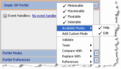Portlet Mode - Available Modes Submenu