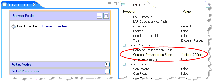 Portlet Height and Scrolling Presentation Properties Example