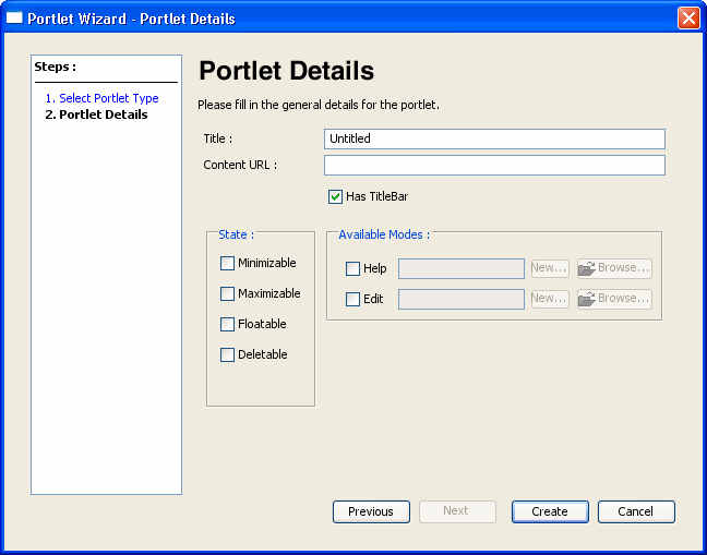 Portlet Wizard - Browser Portlet Details Dialog