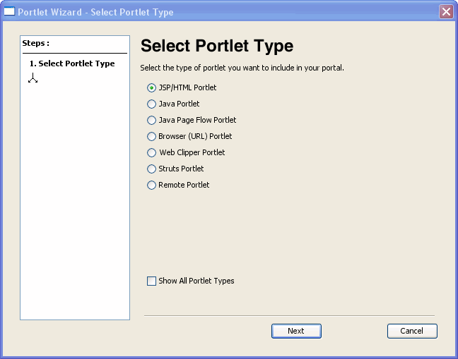 Portlet Wizard - Select Portlet Type Dialog