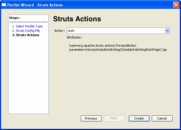 Struts Actions Dialog