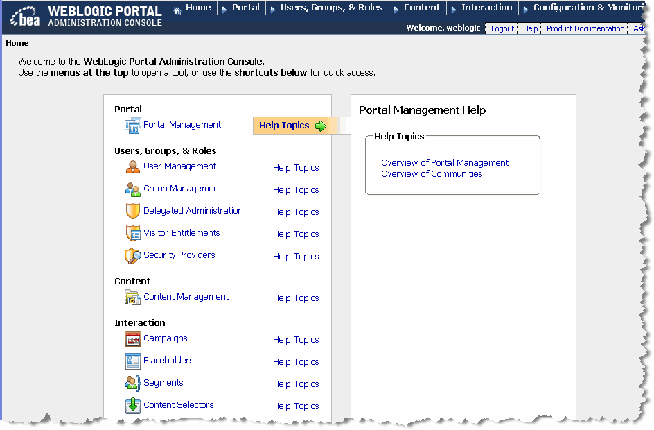 Administration Console Main Page
