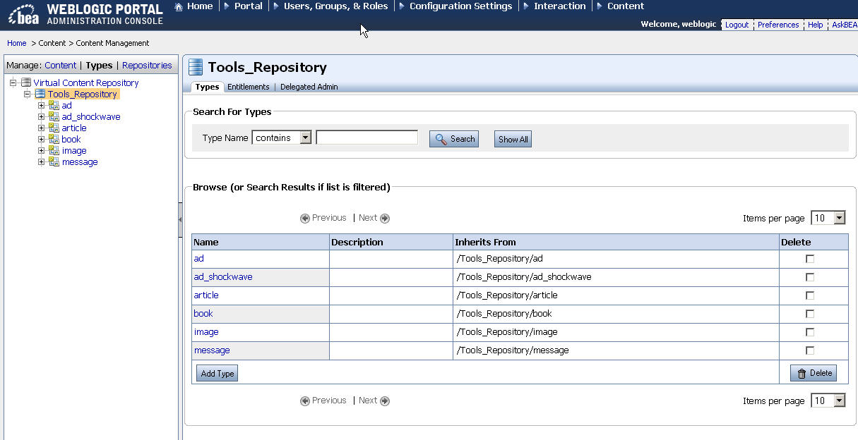 Types Tab within the Manage | Types View