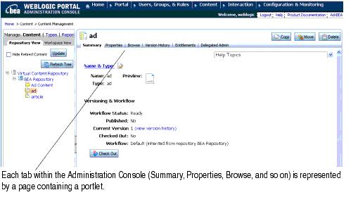 Administration Console Tabs