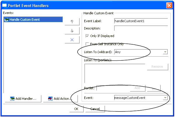 Portlet Event Handlers Dialog: Add Handler