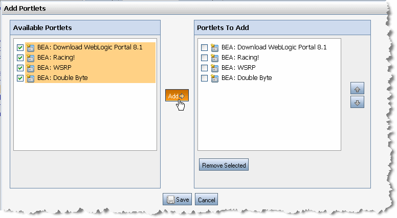 Selecting Portlets to Add