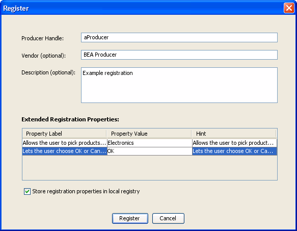 Storing Registration Properties