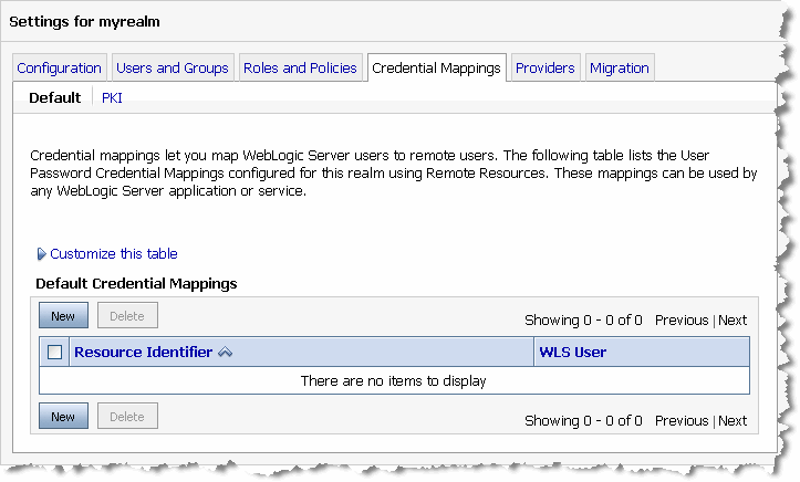 Default Credential Mappings Dialog