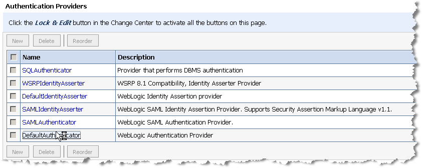 Select the DefaultAuthenticator