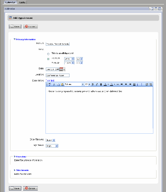 New Calendar Appointment