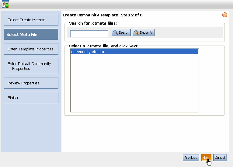 Selecting the Pre-Configured groupspace.ctmeta File
