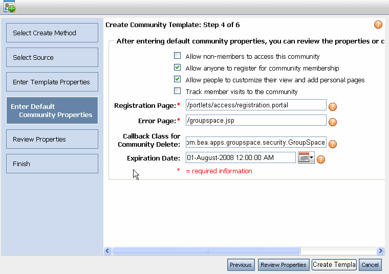 Enter a Name for the Community Template