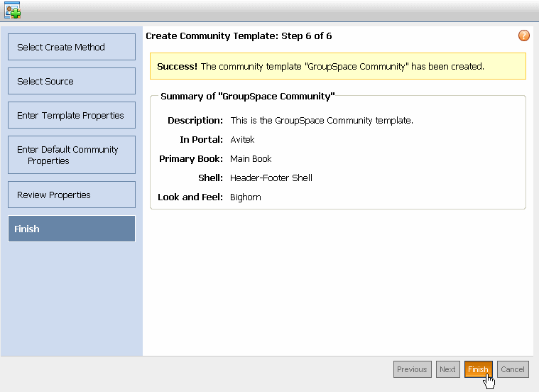 Click Finish to Create the New Community Template