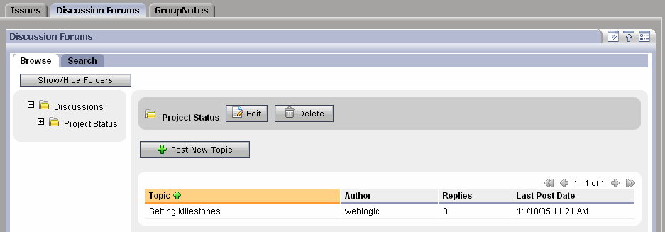 The New Discussion Topic Appears in the Discussion Forums Portlet