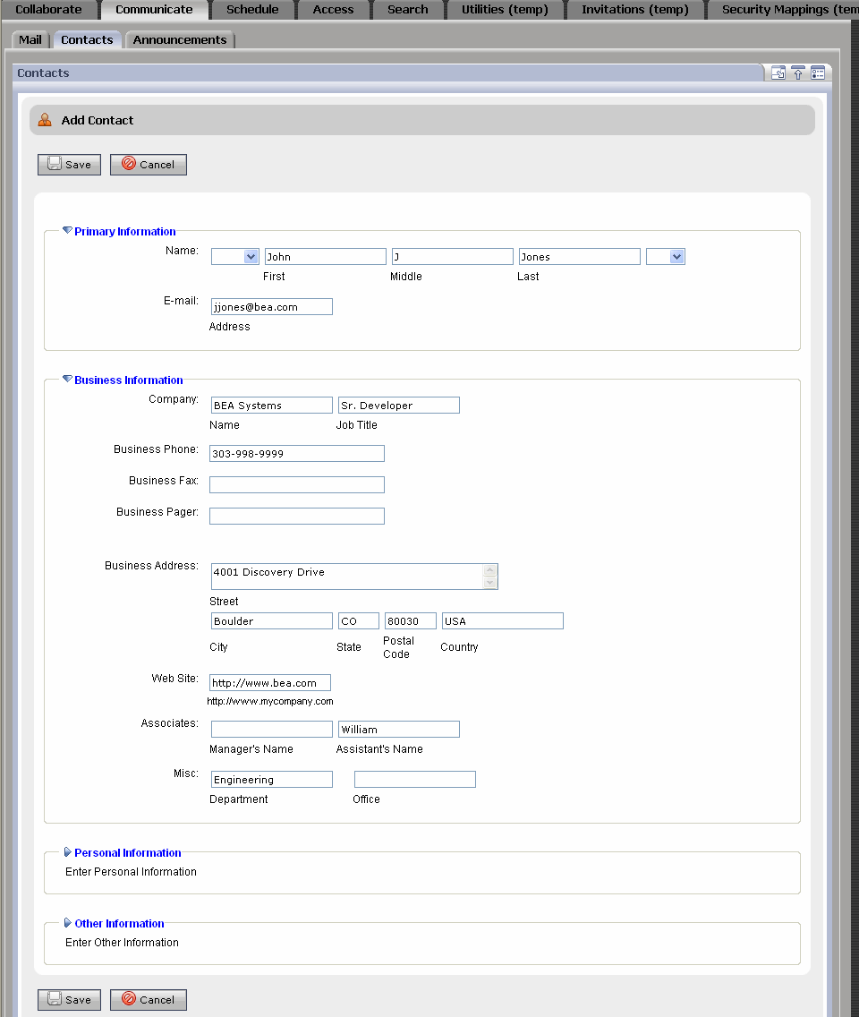 Adding a New Business Contact