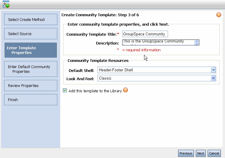 Enter a Name for the Community Template