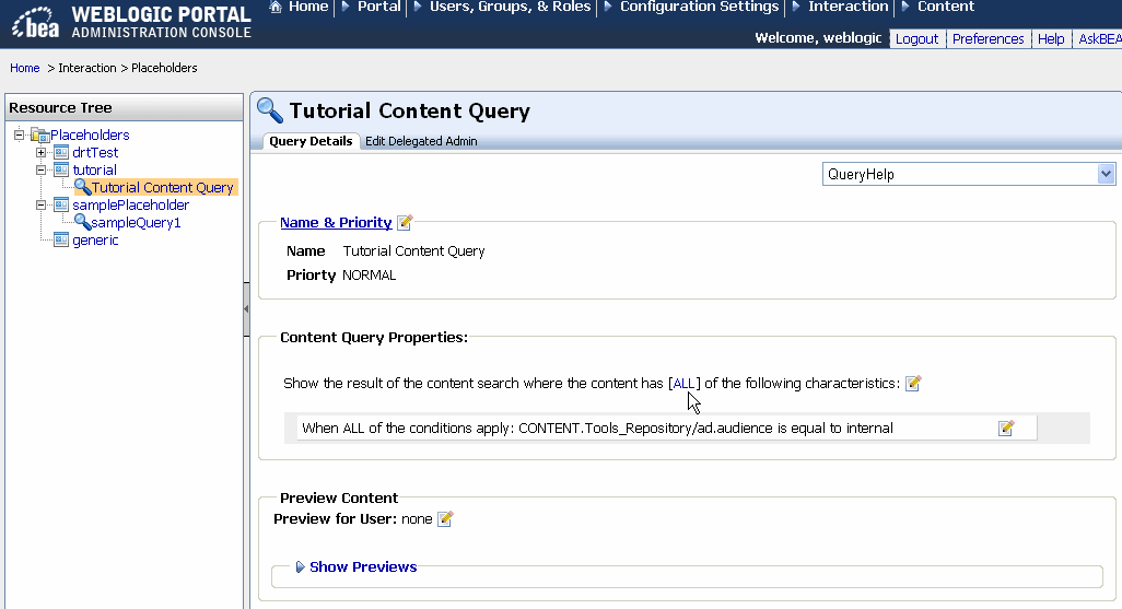 Select the Placeholder and Content Item