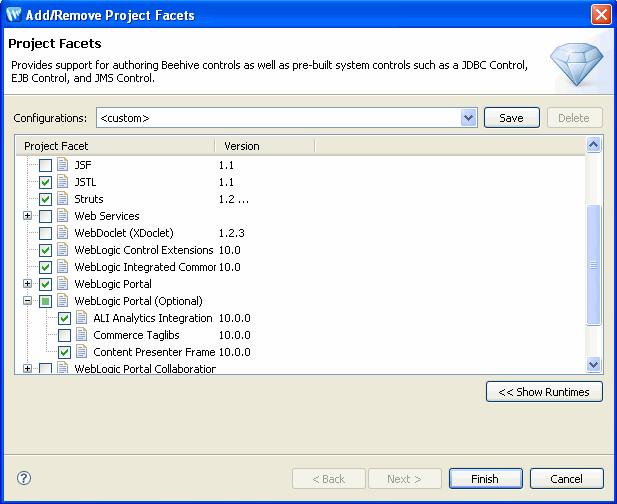 Example Properties Dialog Displaying Installed Project Facets