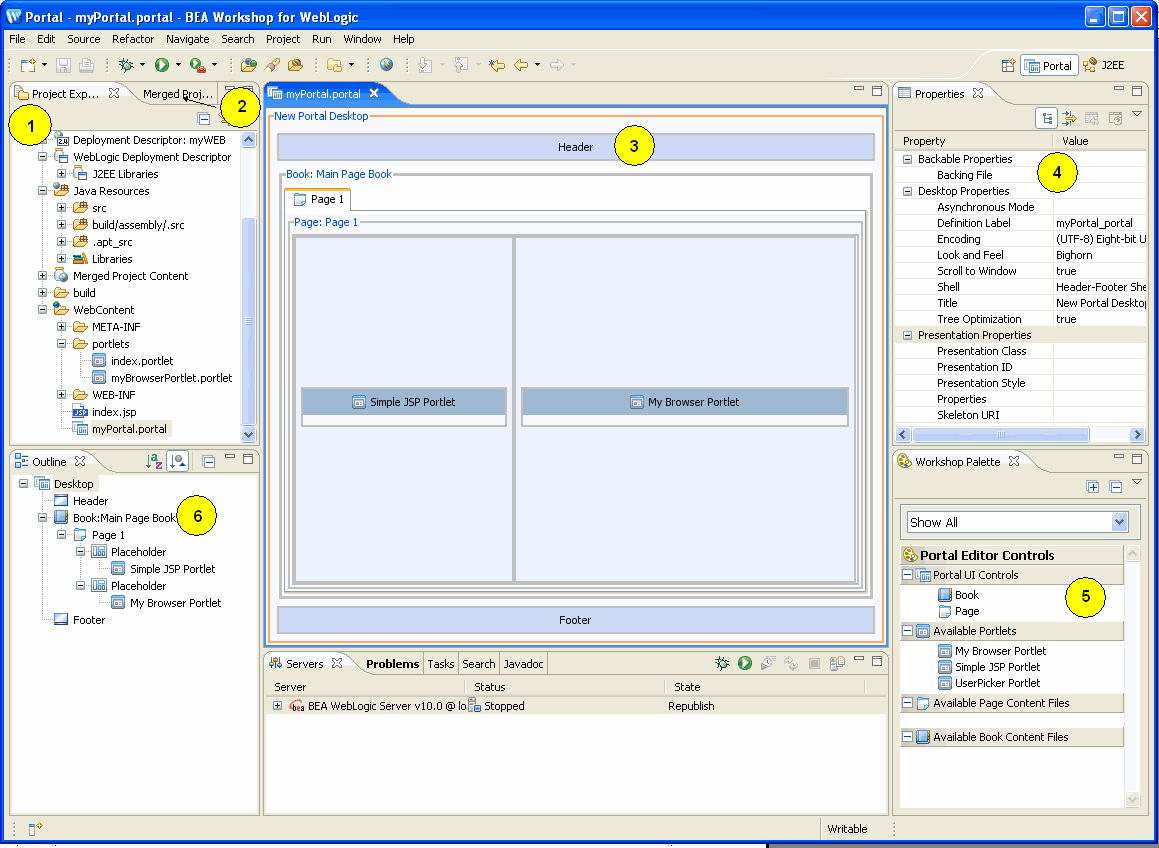 WebLogic Portal Portal Displayed in Workshop for WebLogic Portal Perspective