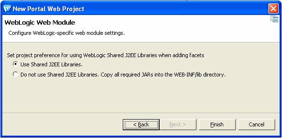 New Portal Web Project –  WebLogic Web Module Dialog
