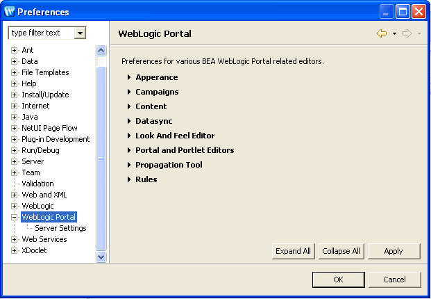 WebLogic Portal Product Preferences