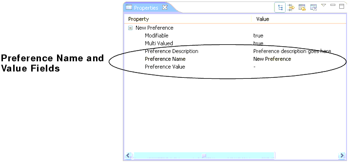 Preference Name and Value Fields