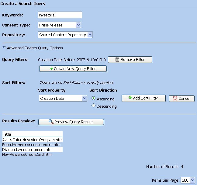 Query Filter and Sort Filter