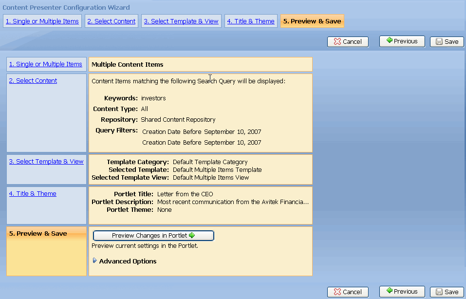 Preview or Save the Portlet