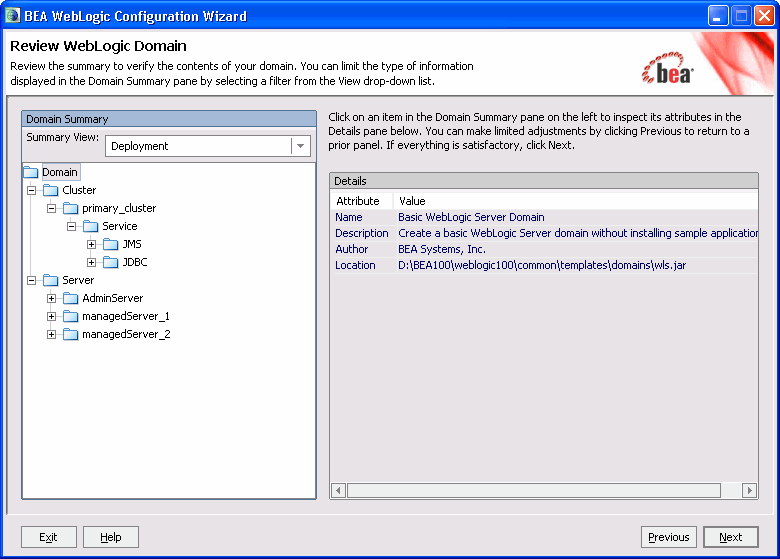 Review WebLogic Domain Window Sample