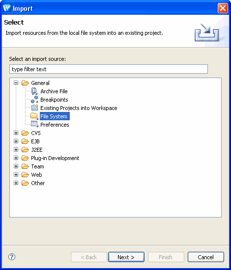Import –  Select Dialog 