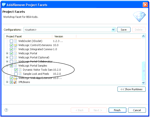 Selecting the DVT Facet