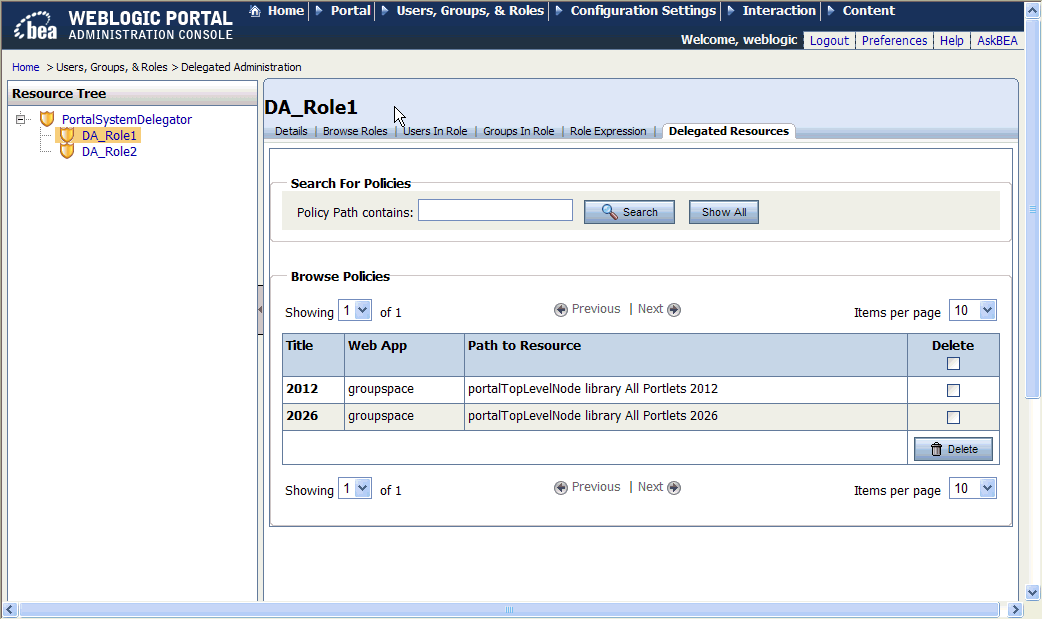 Delegated Resources Tab