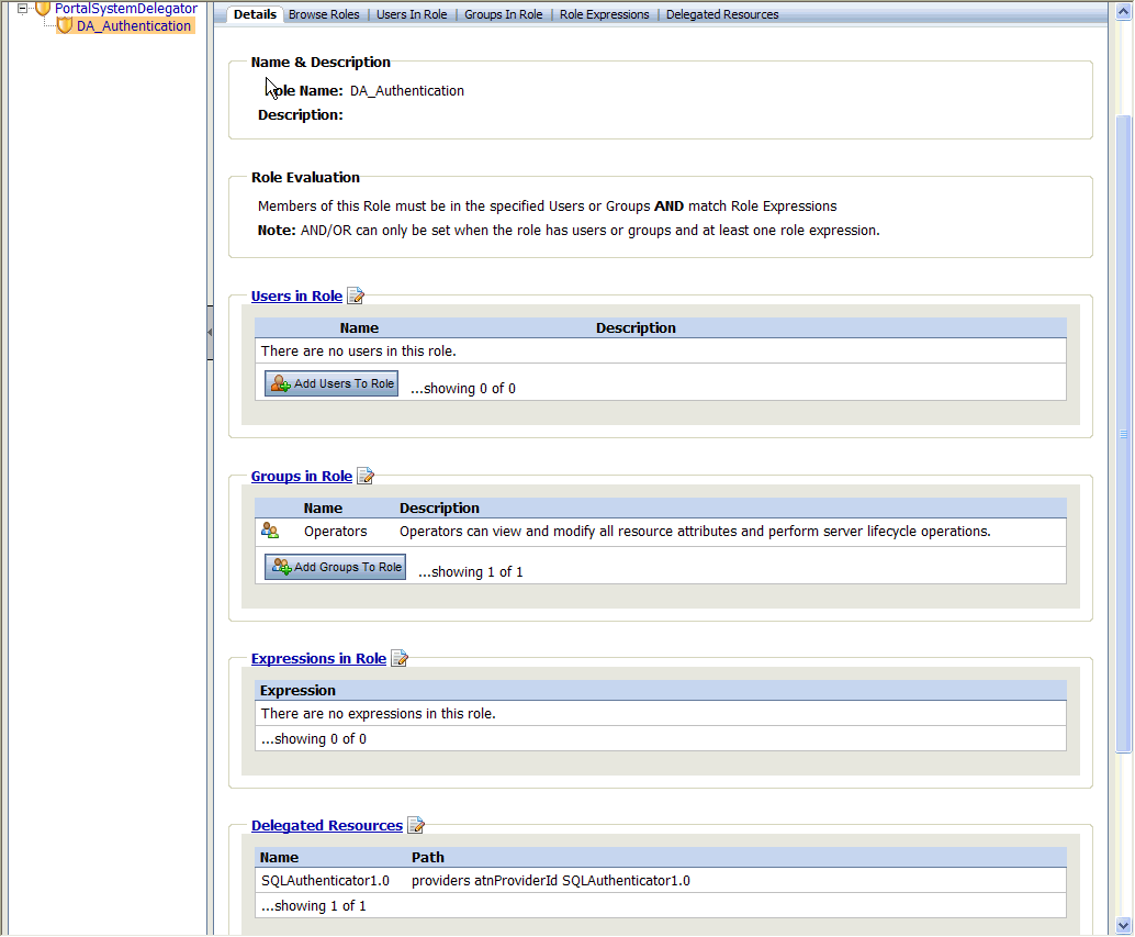 Delegated Administration Details Tab