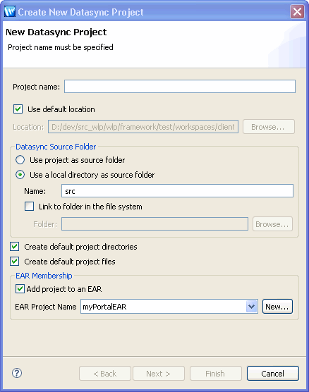 Create New Datasync Project Dialog