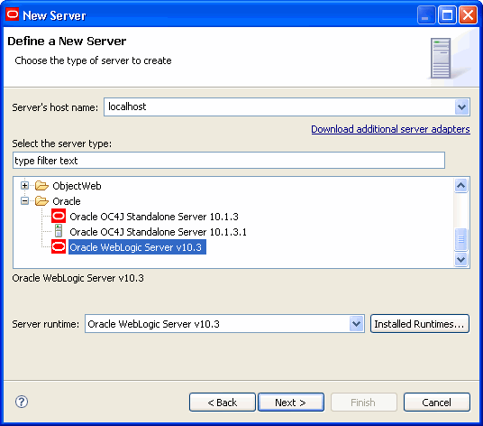 New Server –  Define a New Server Dialog
