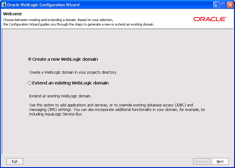 Oracle WebLogic Server Configuration Wizard