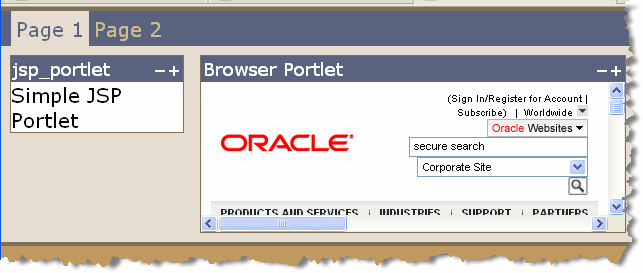 Desktop in Browser Showing Moved Portlets
