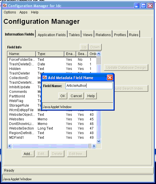Add Metadata Field Name Dialog