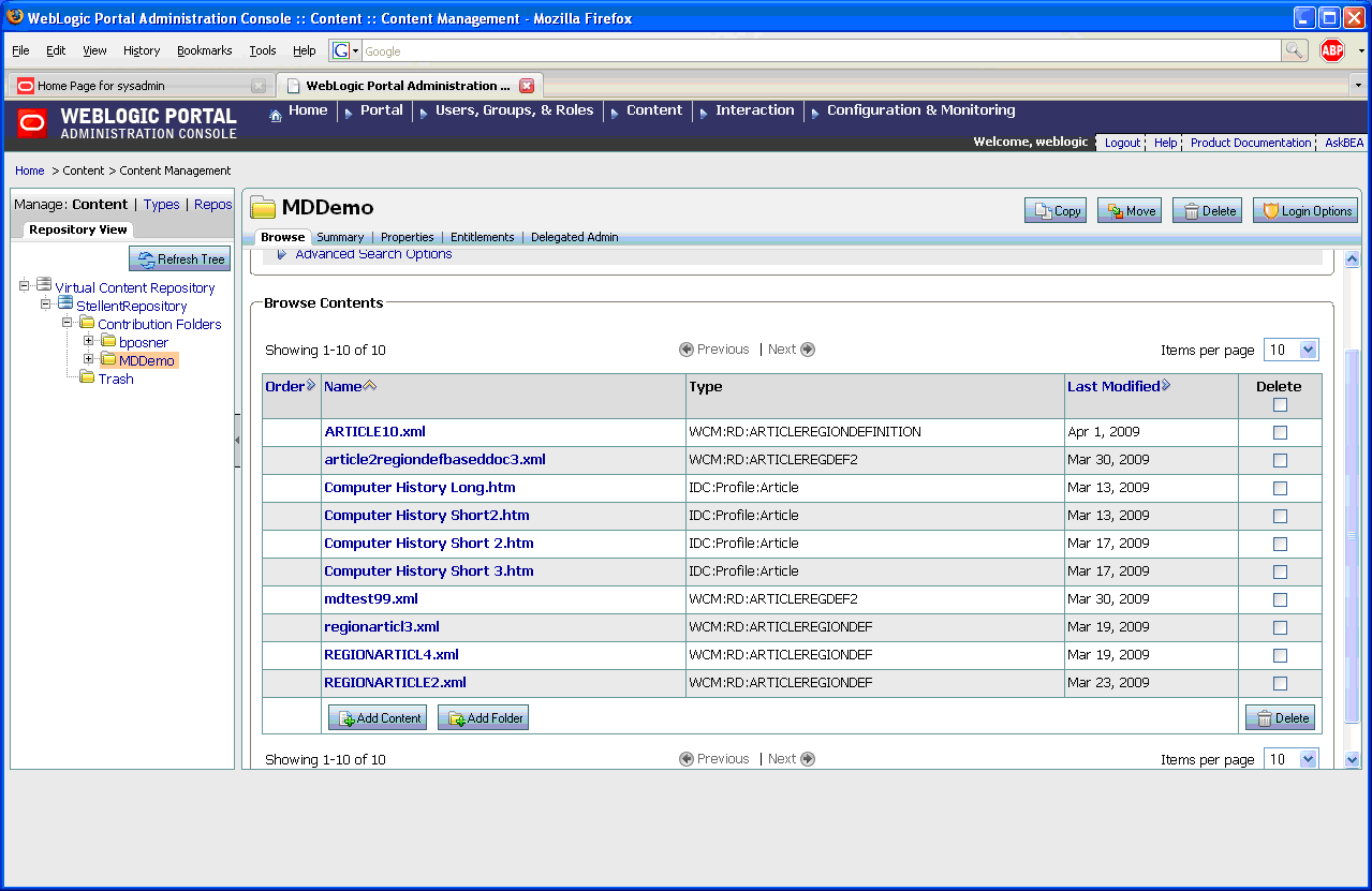 UCM Content Surfaced in VCR