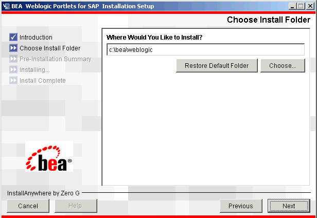 Choose Installation Folder Screen